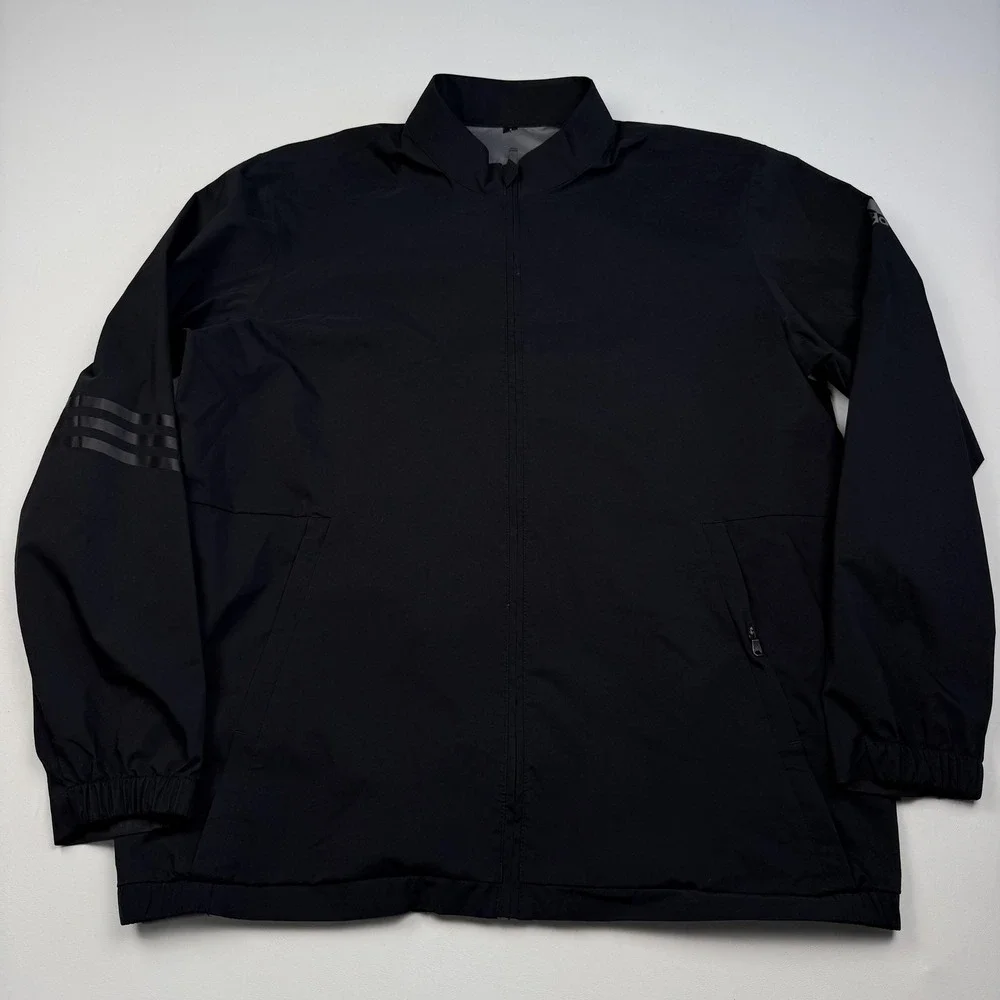 Adidas Provisional Rain Golf Jacket Mens 2XL Black Full Zip 3 Stripe GD1981